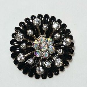 🌹🍃New Sparkling Aurora Borealis Crystal Black/Silver Brooch Pin Pendant🍃🌹